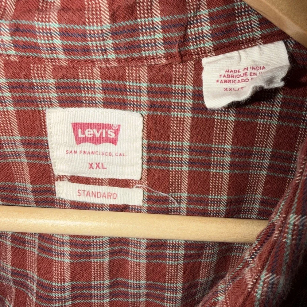 Levi's Pearl Snap Western Wear Red Plaid Long Sleeve Button Down Shirt Size XXL